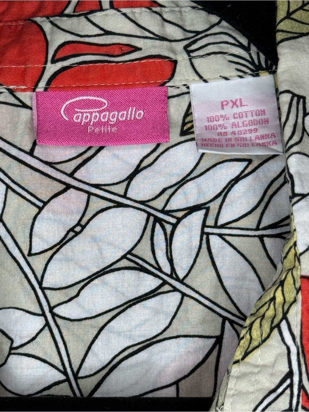 Pappagallo Red Sage White Floral Button Front 3/4 Tie Sleeve Blouse PXL - Picture 7 of 11